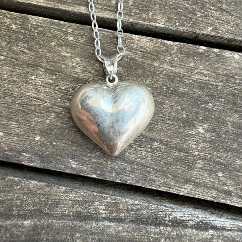 Vintage Sterling Puffy Heart Necklace