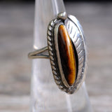 Vintage Sterling Tigers Eye Feather Ring 5.5