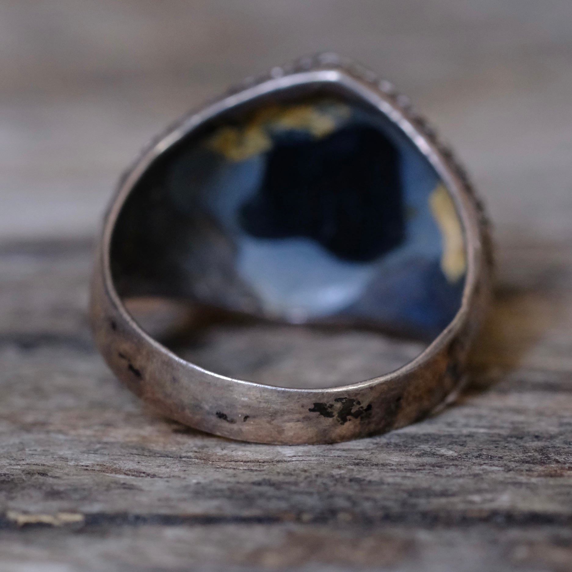 Vintage Sterling Abalone and Marcosite Signet Ring 8.75