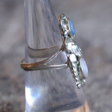 Vintage Sterling Lapis and Mother Of Pearl Feather Ring 6.75