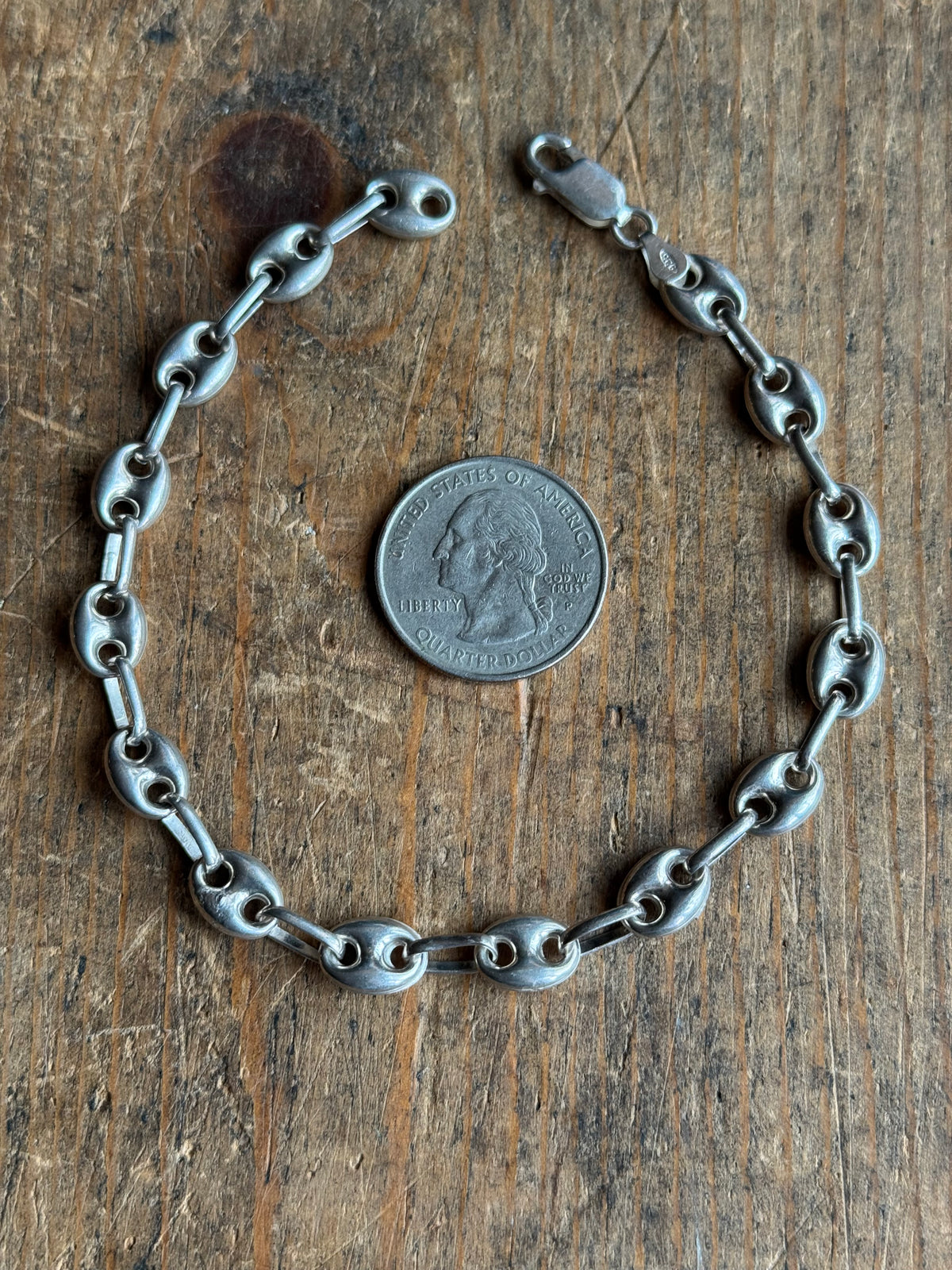 Vintage Sterling Silver Puffy Mariner Link Chain Bracelet