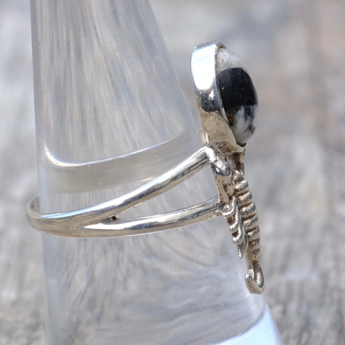Vintage Sterling White Buffalo Scorpion Ring 8.25