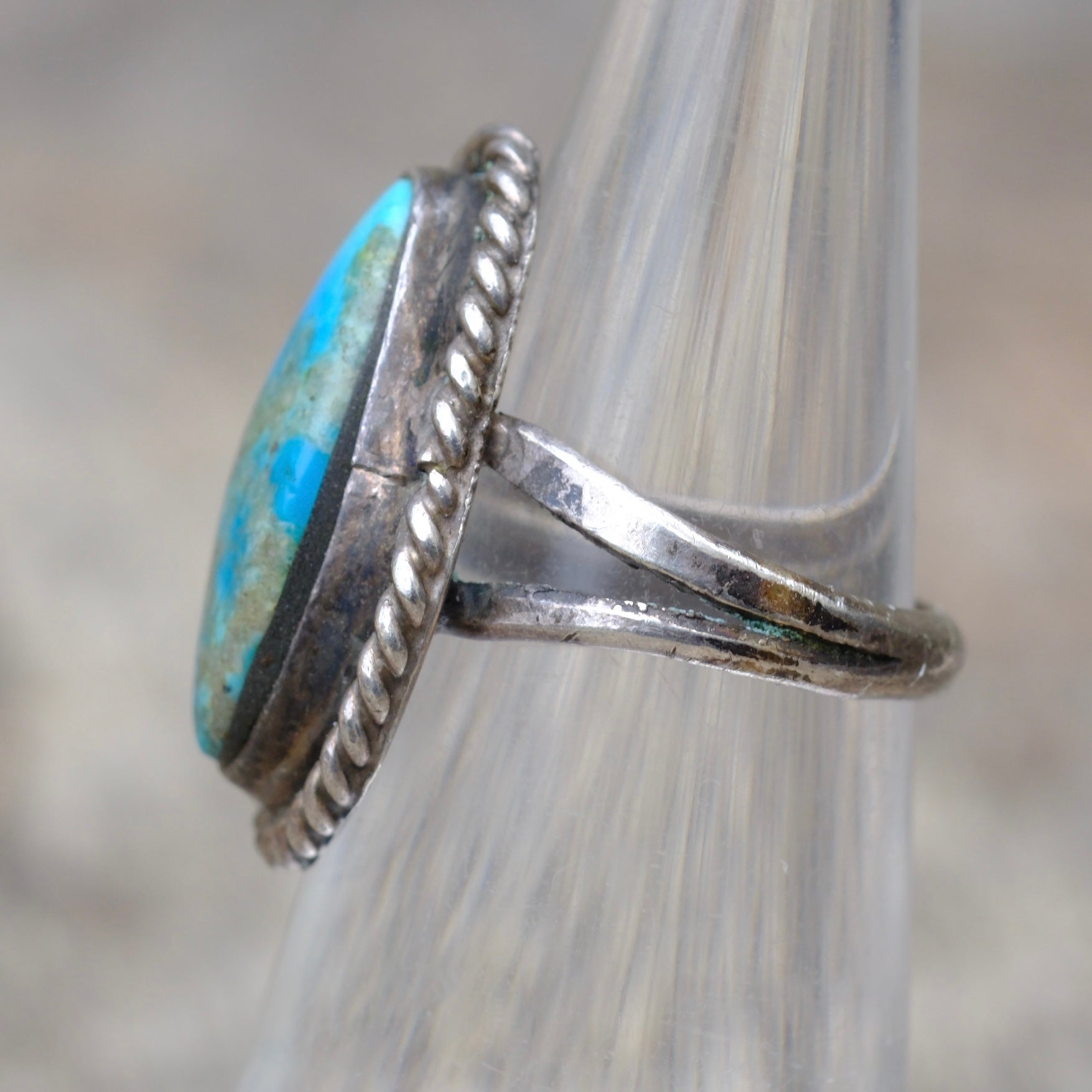 Vintage Sterling Turquoise Roper Ring 4.25