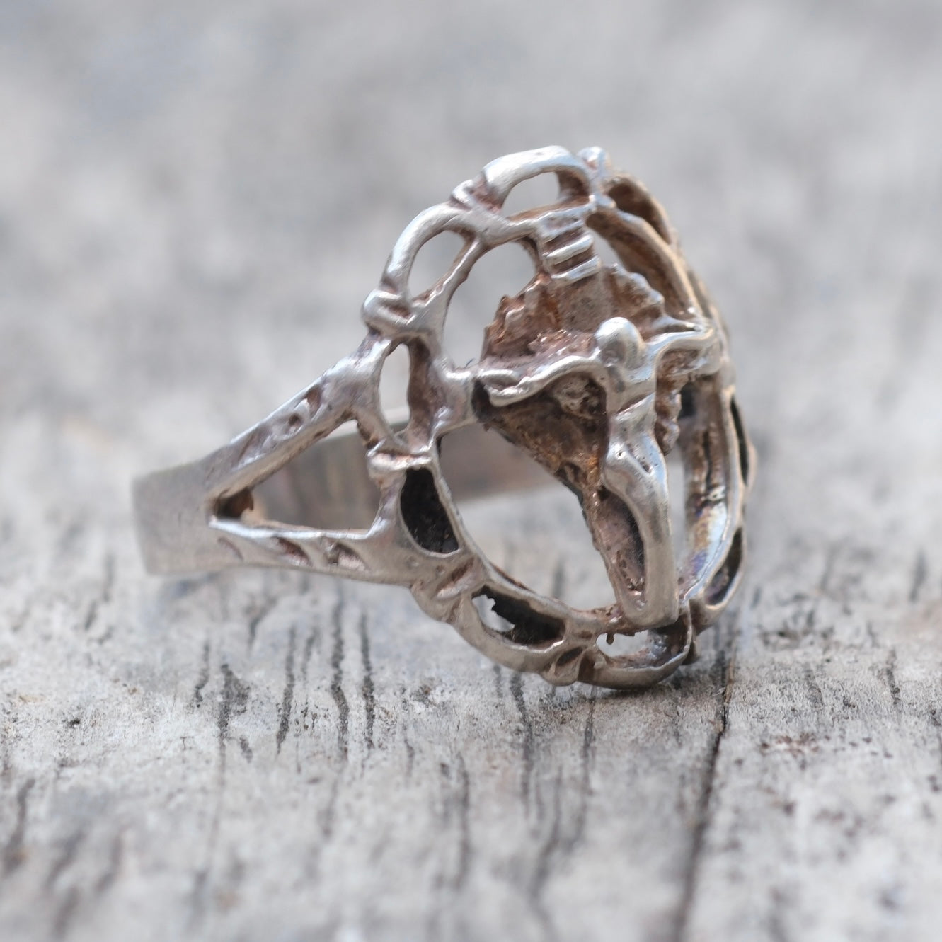 Vintage Sterling Silver Jesus Ring 5.75