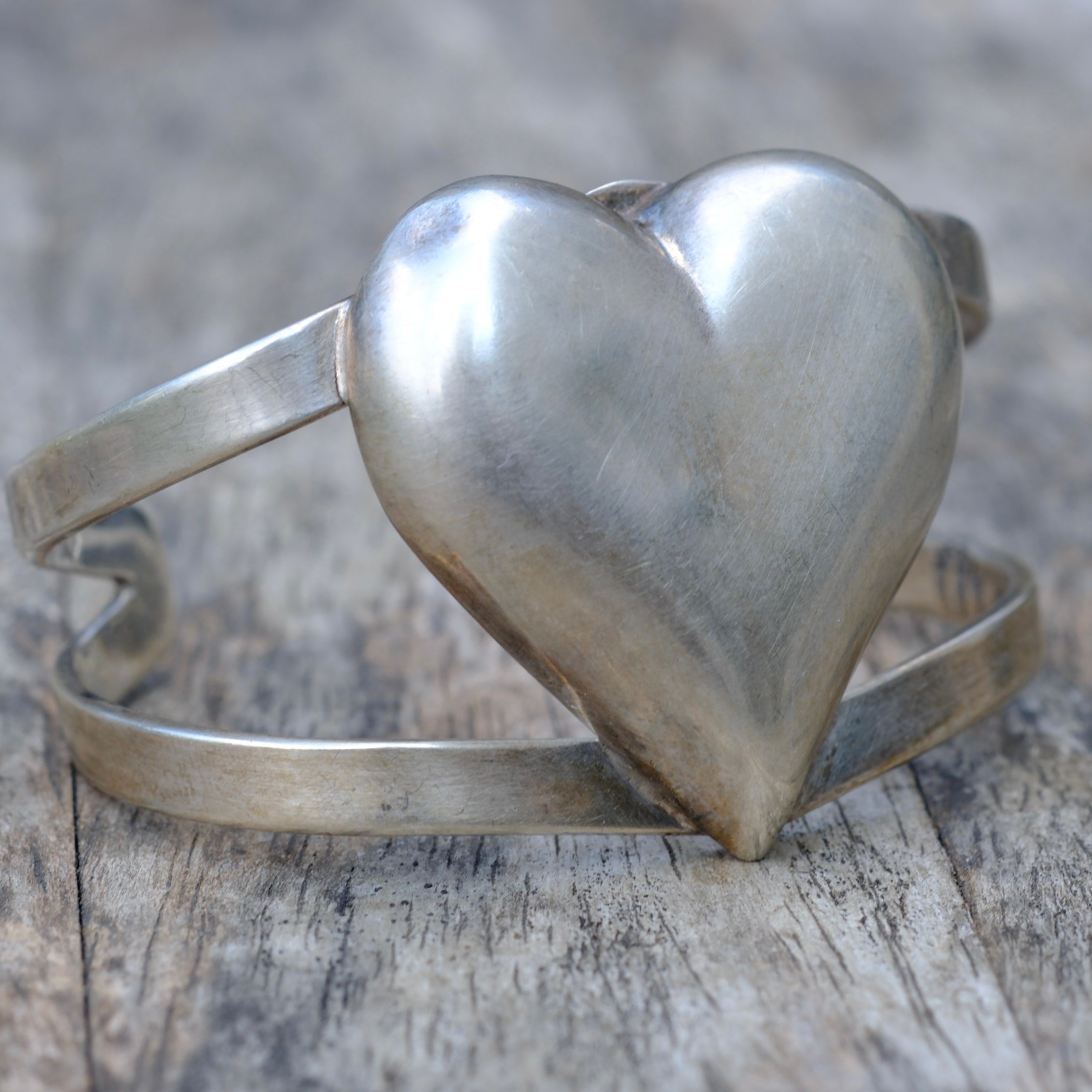 Vintage Sterling Silver Heart Cuff Bracelet
