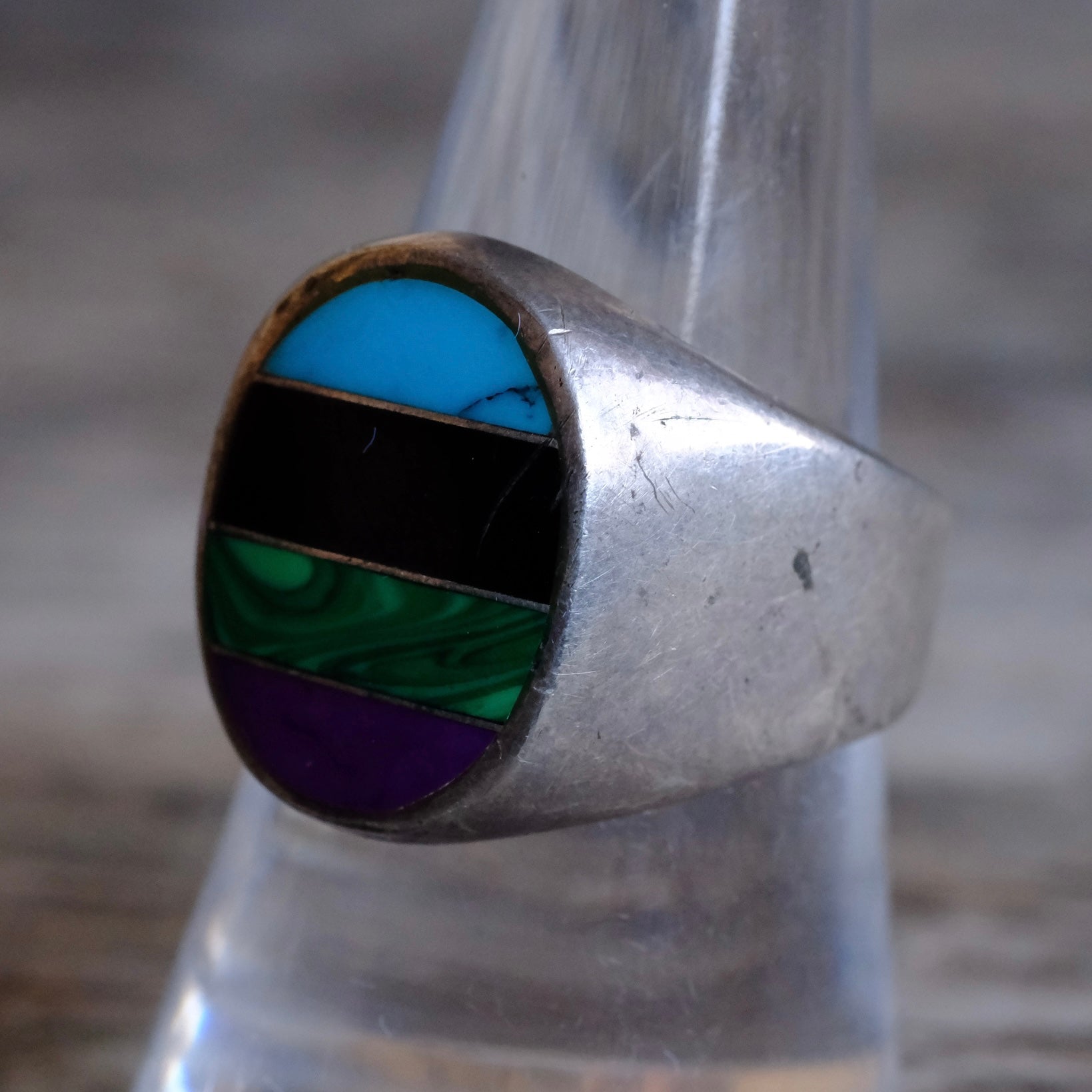 Vintage Sterling Multistone Inlay Ring 9
