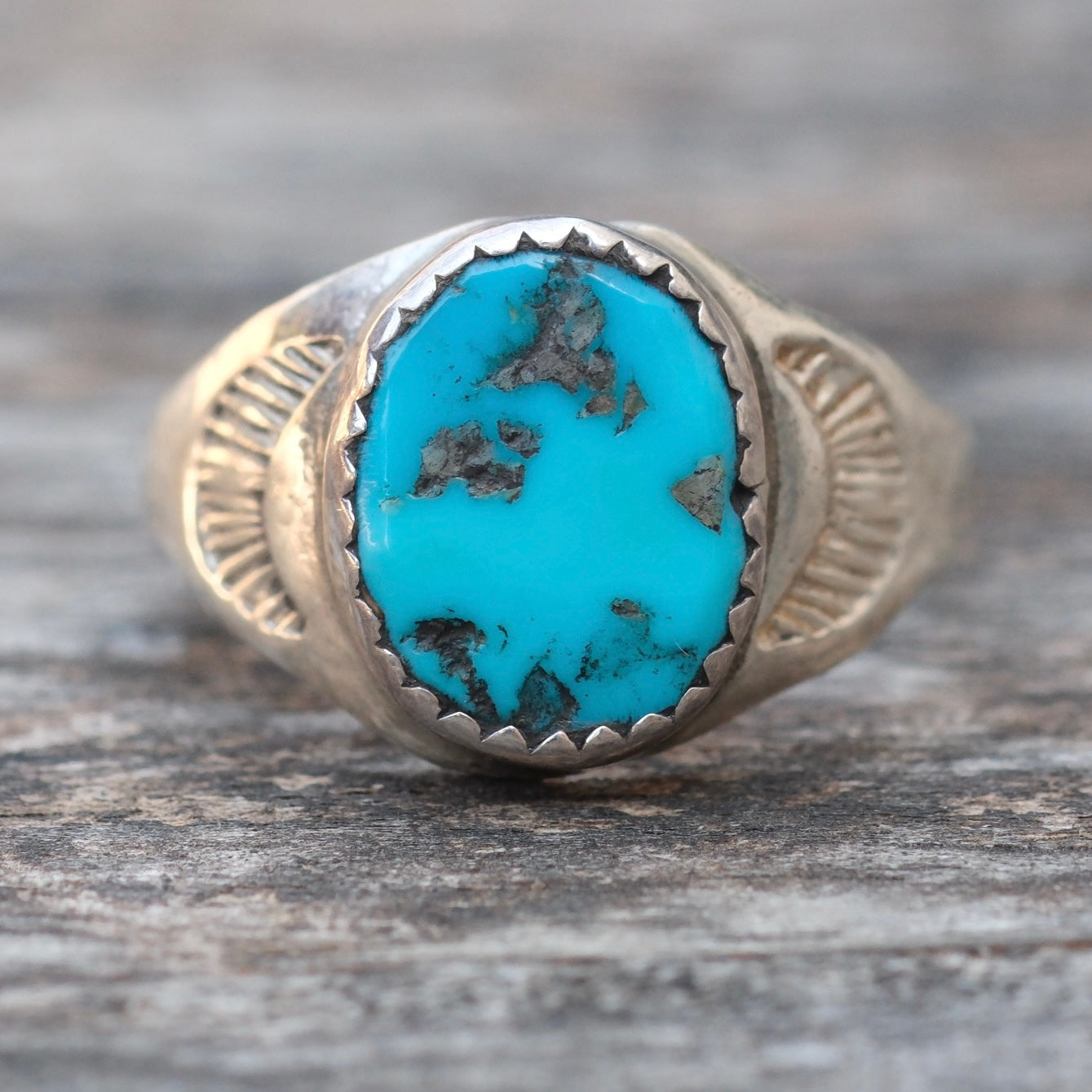 Vintage Sterling Turquoise Stamped Band Ring 8.5