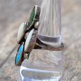 Vintage Sterling Turquoise and Mother Of Pearl Cluster Ring 8.75