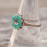 Vintage Sterling Turquoise Inlay Zuni Surface Ring 7.5