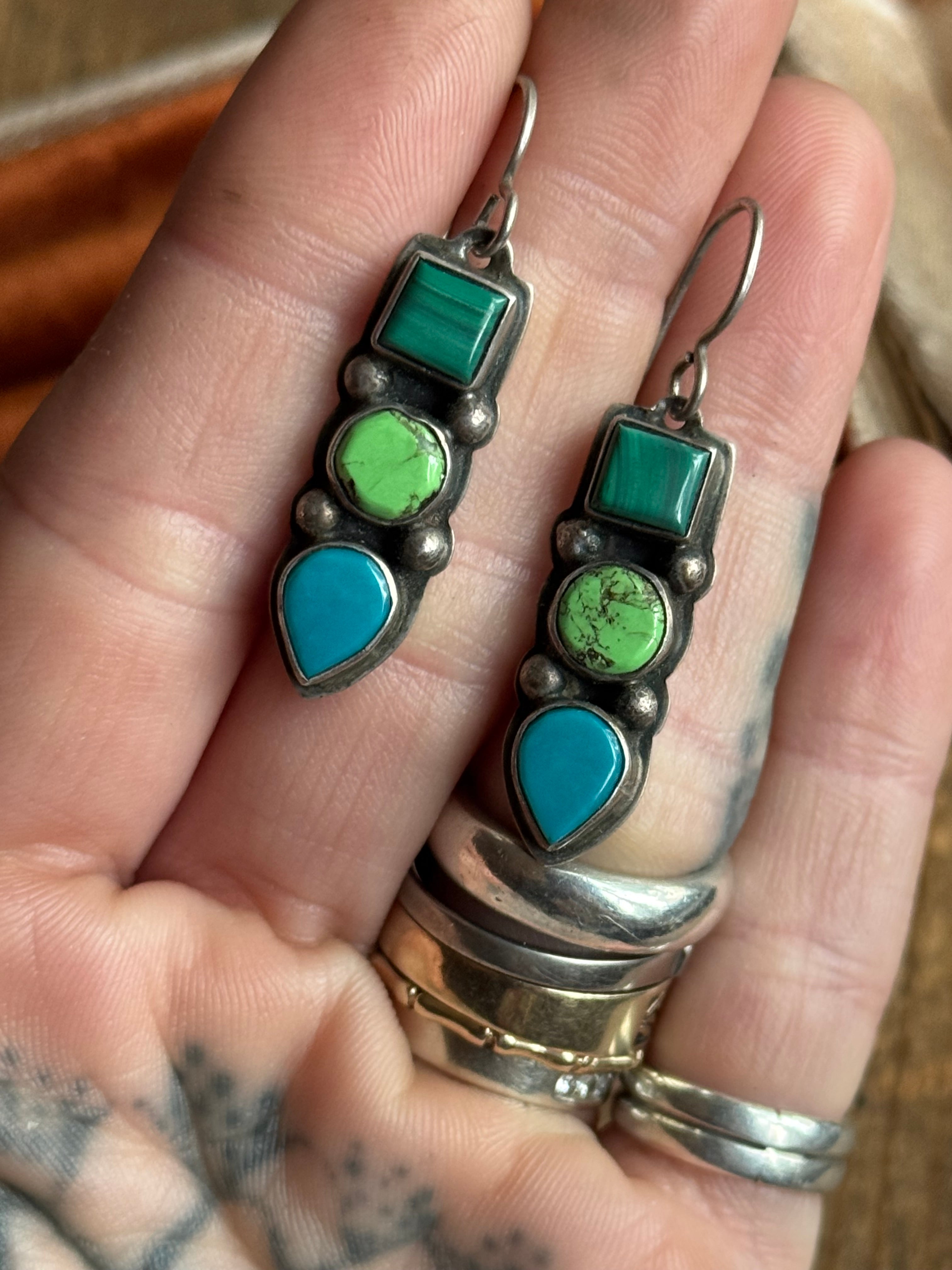 Vintage Sterling Silver Multistone Earrings