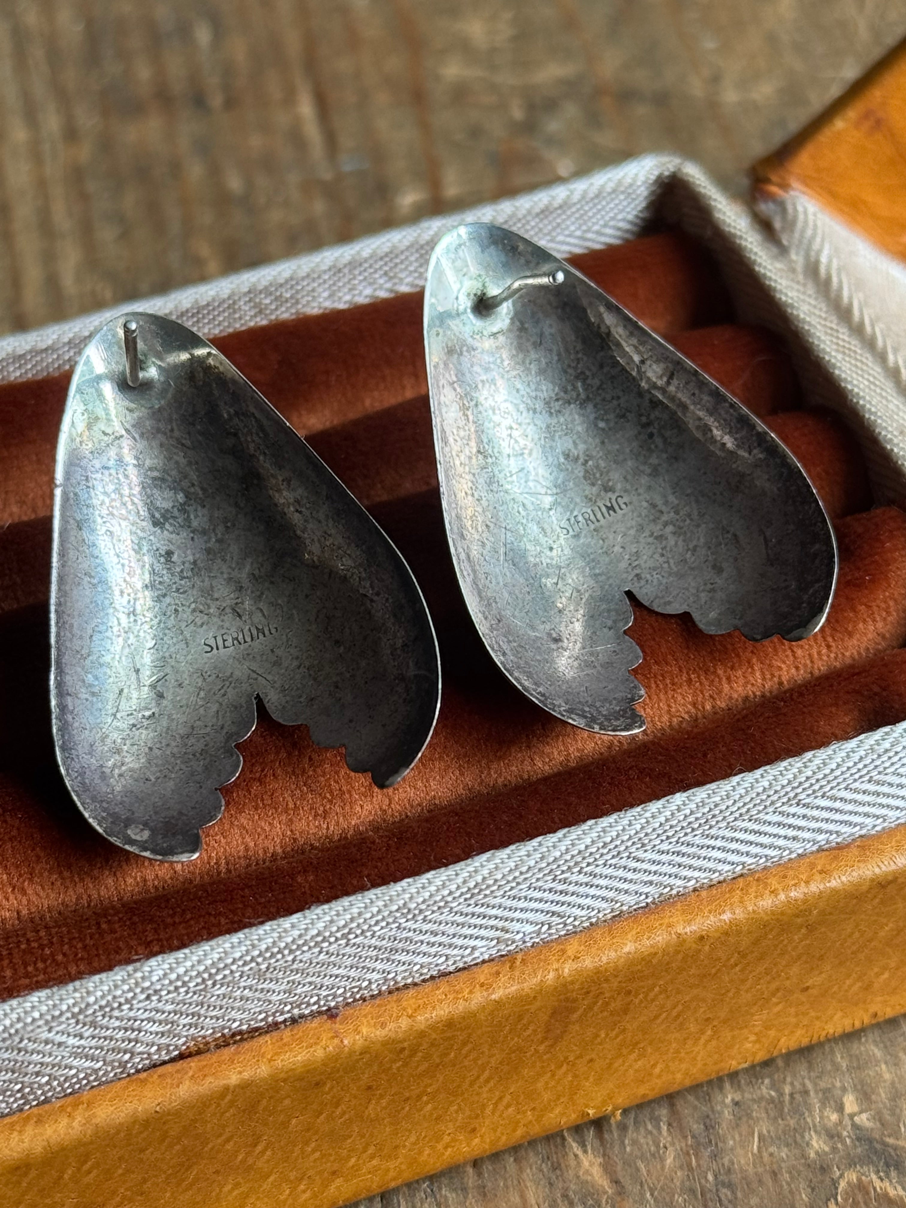 Vintage Sterling Silver Turquoise Shield Earrings