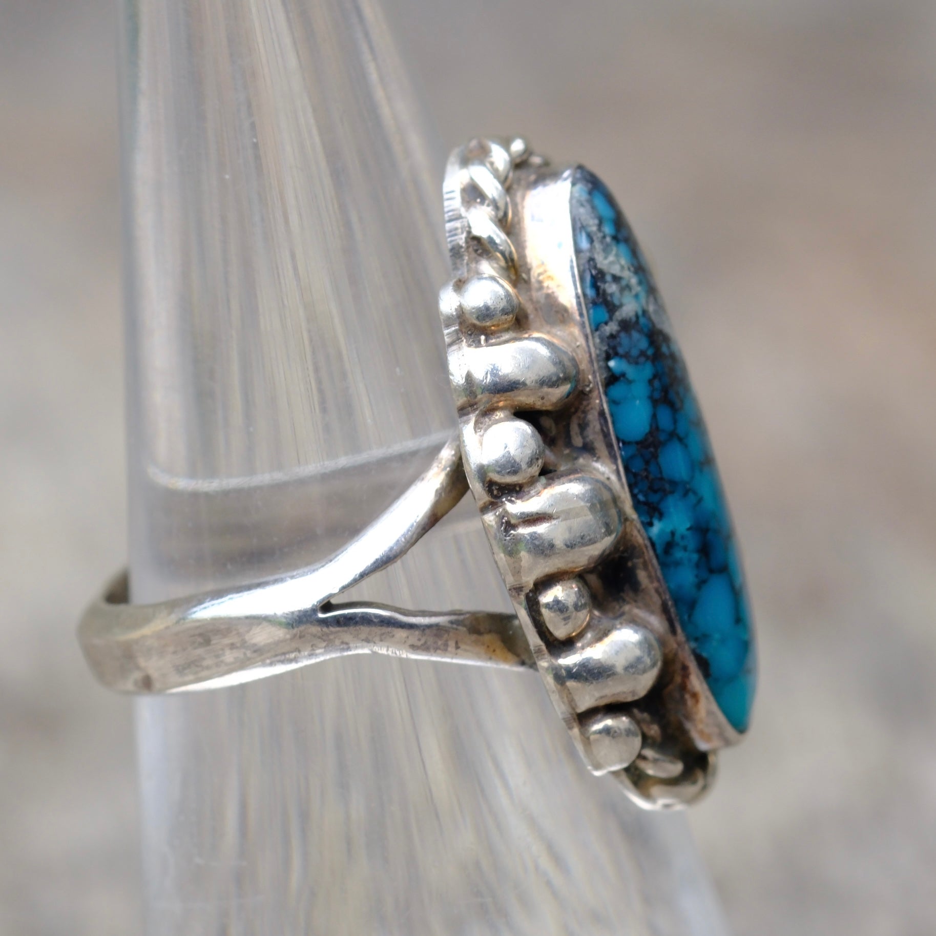 Vintage Sterling Spiderweb Turquoise Ring 5.75
