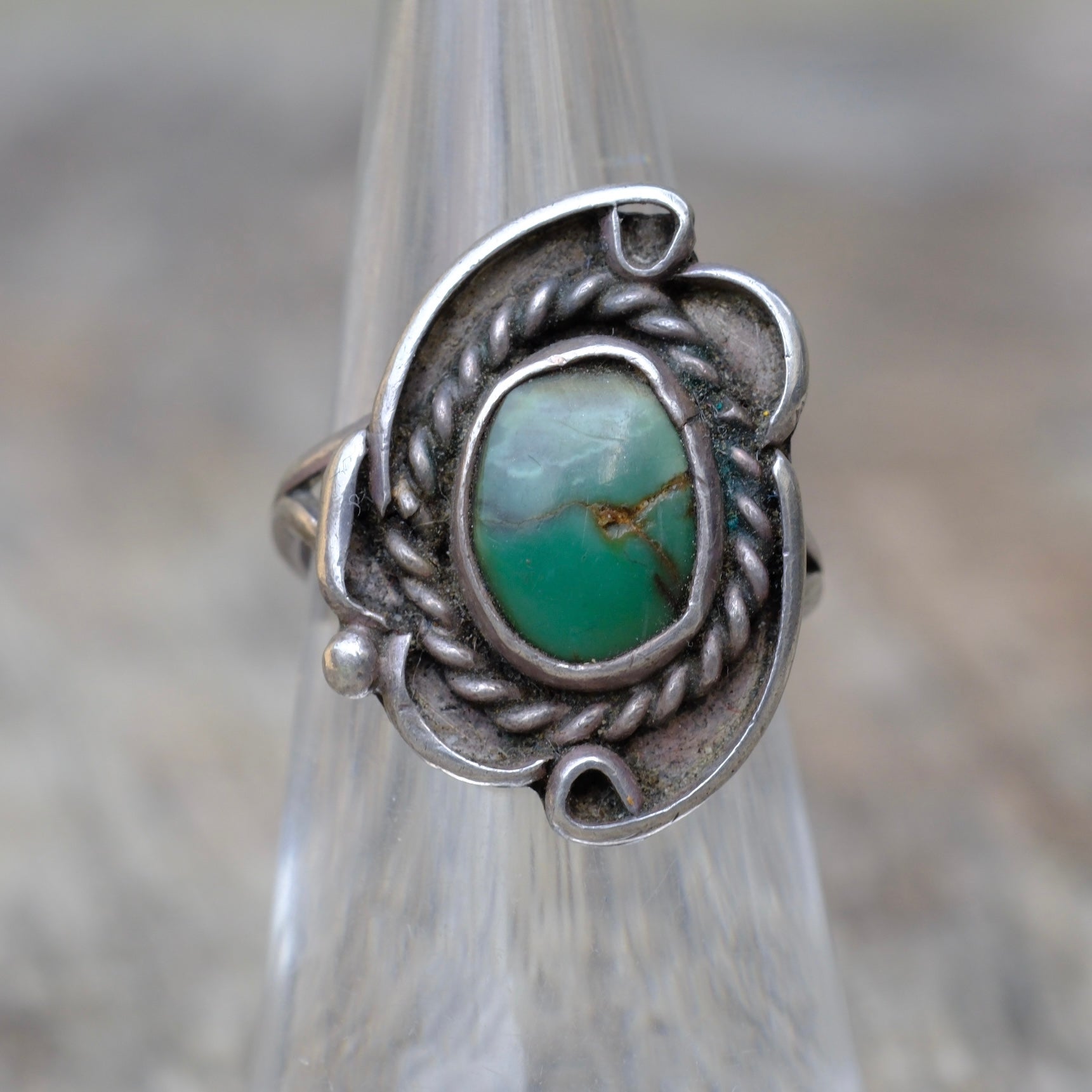 Vintage Sterling Turquoise Roper Ring 6