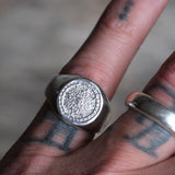 Vintage Sterling Aztec Calendar Signet Ring 8