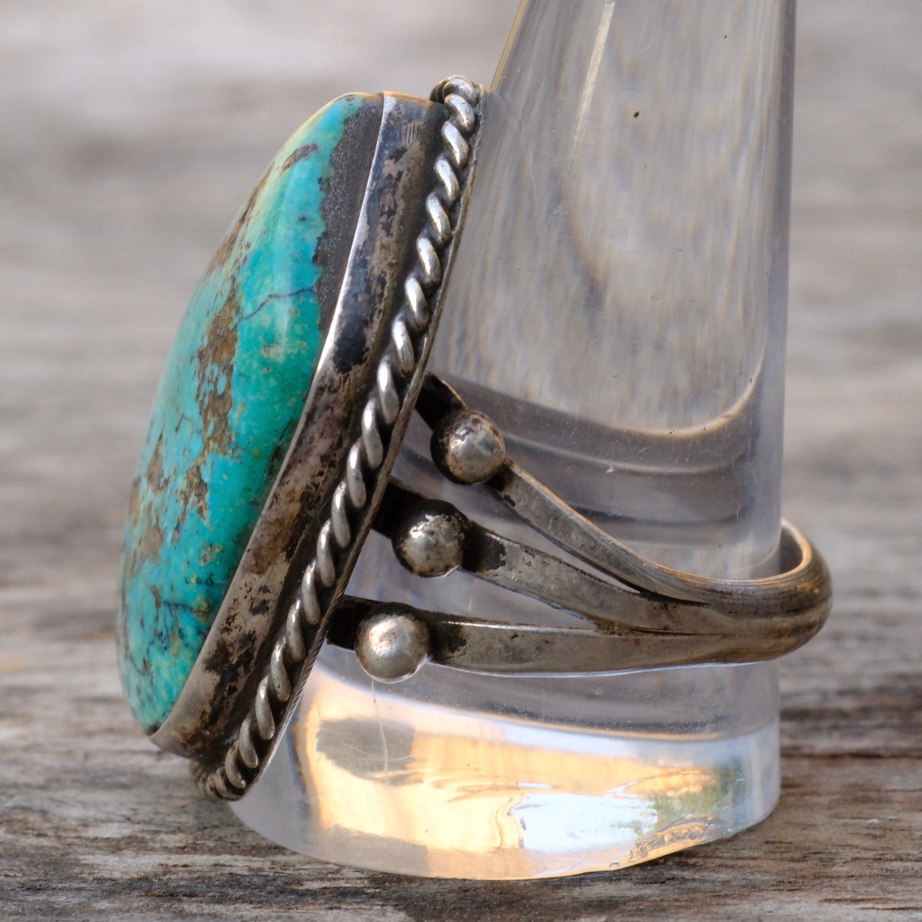 Chunky Vintage Sterling Turquoise Roper Ring 12