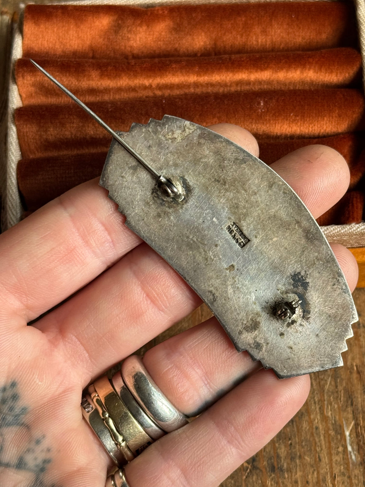 Vintage Sterling Silver Aztec Pin