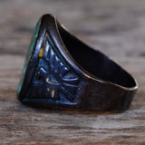 Vintage Sterling Turquoise Chip Inlay Thunderbird Ring 10