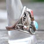 Vintage Sterling Turquoise and Coral Claw Ring 11