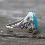Vintage Sterling Turquoise Stamped Arrows Ring 10.5