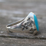 Vintage Sterling Turquoise Stamped Arrows Ring 10.5