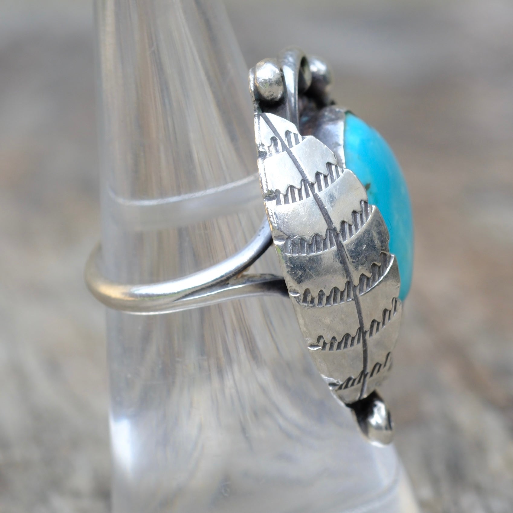 Vintage Sterling Turquoise Feather Ring 6.25