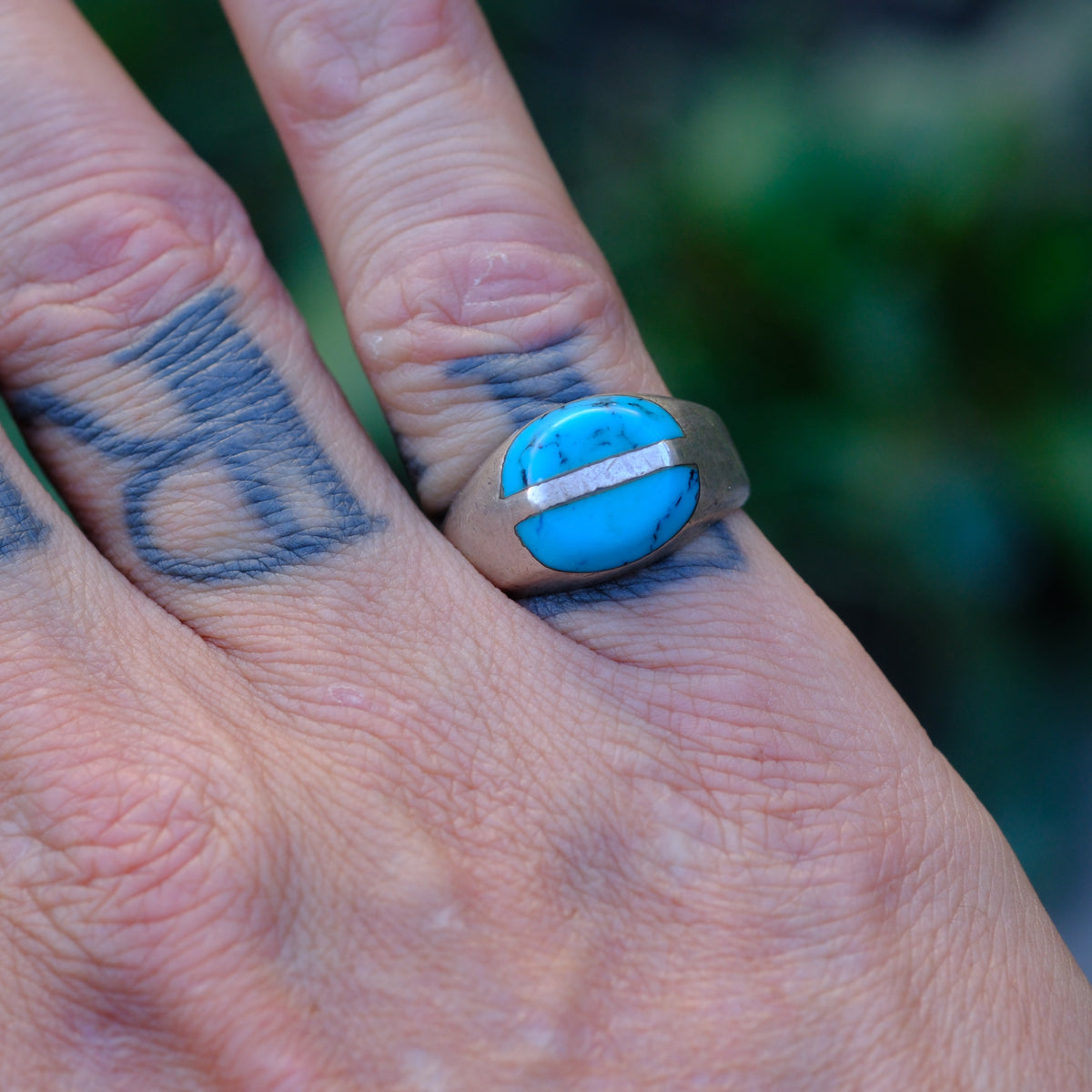 Vintage Sterling Turquoise Inlay Ring 7.5