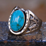 Vintage Sterling Turquoise Lucky Horseshoe Ring 9.5