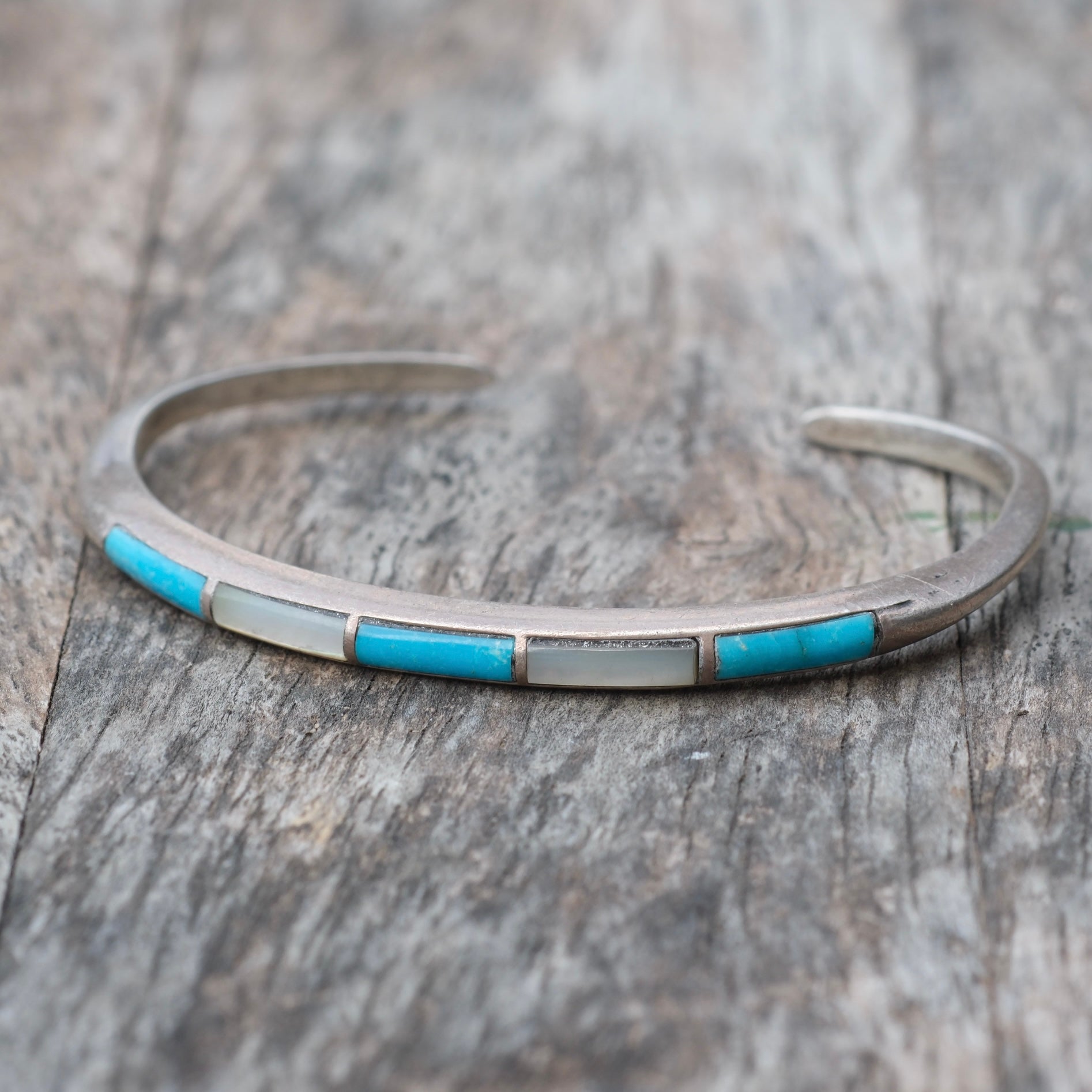 Vintage Sterling Zuni Inlay Cuff Bracelet