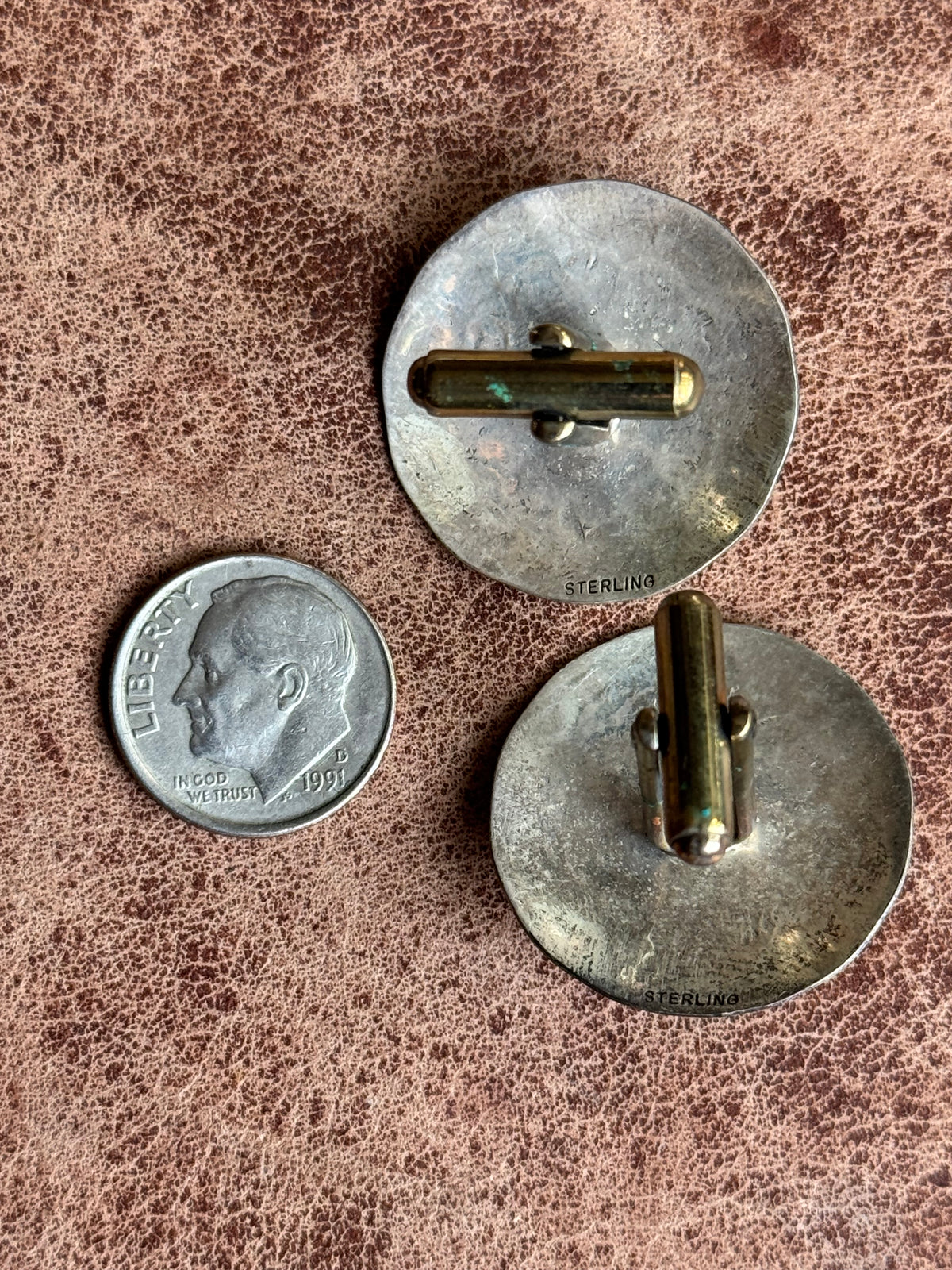 Vintage Sterling Silver Stamped Turquoise Concho Cufflinks