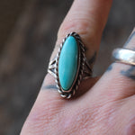 Vintage Sterling Turquoise Roper Ring 5.75