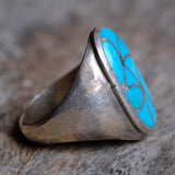 Vintage Sterling Turquoise Fish Scale Inlay Ring 12.75