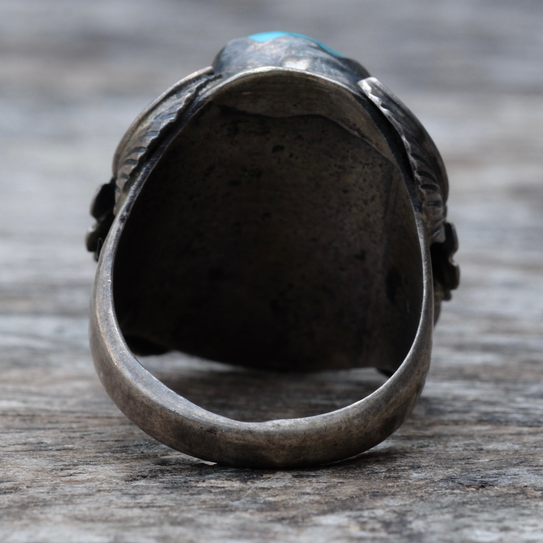 Vintage Sterling 2-Stone Turquoise Feather Ring 11