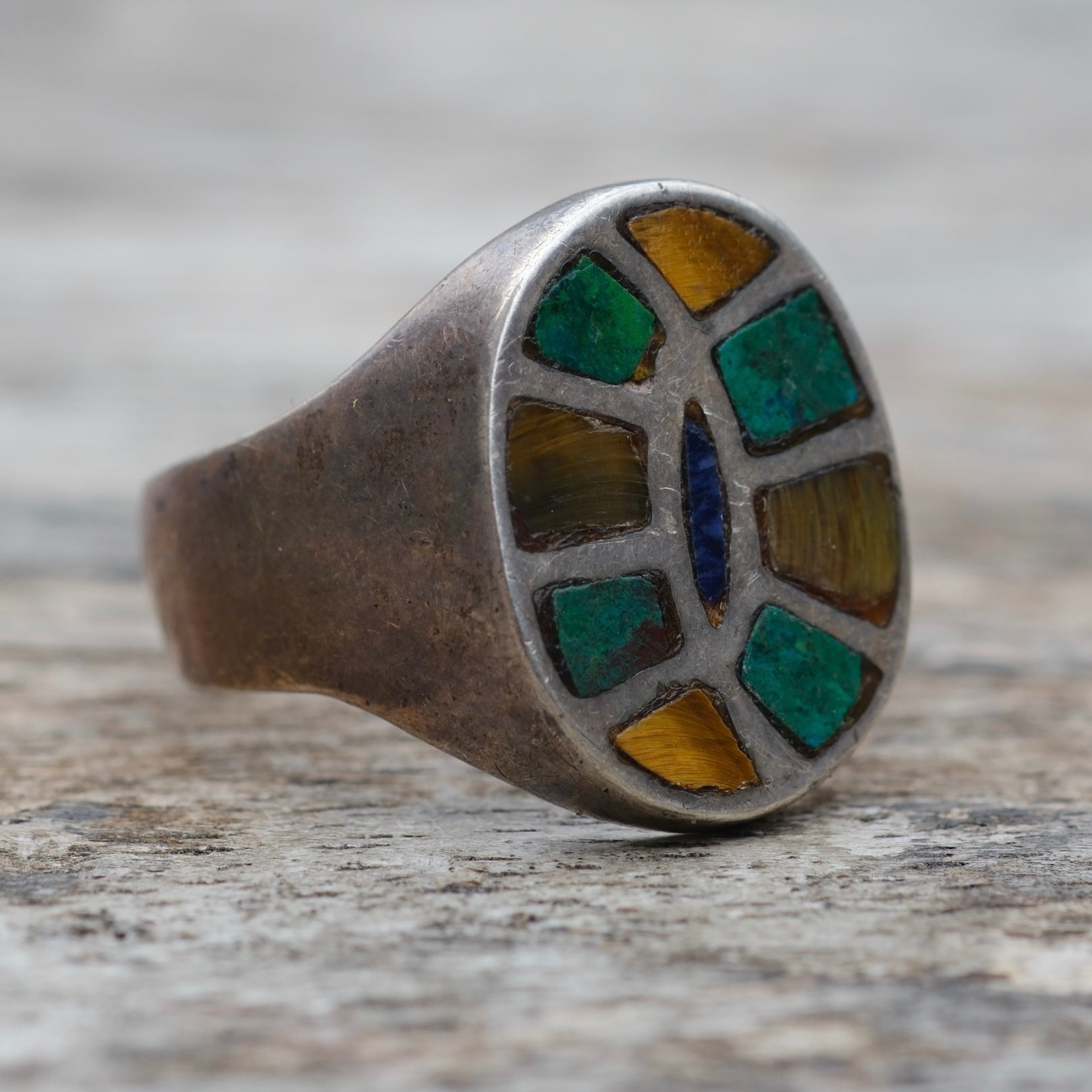 Vintage Sterling Multistone Inlay Ring 8