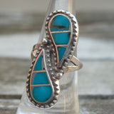 Vintage Sterling Turquoise Inlay Ring 6.75