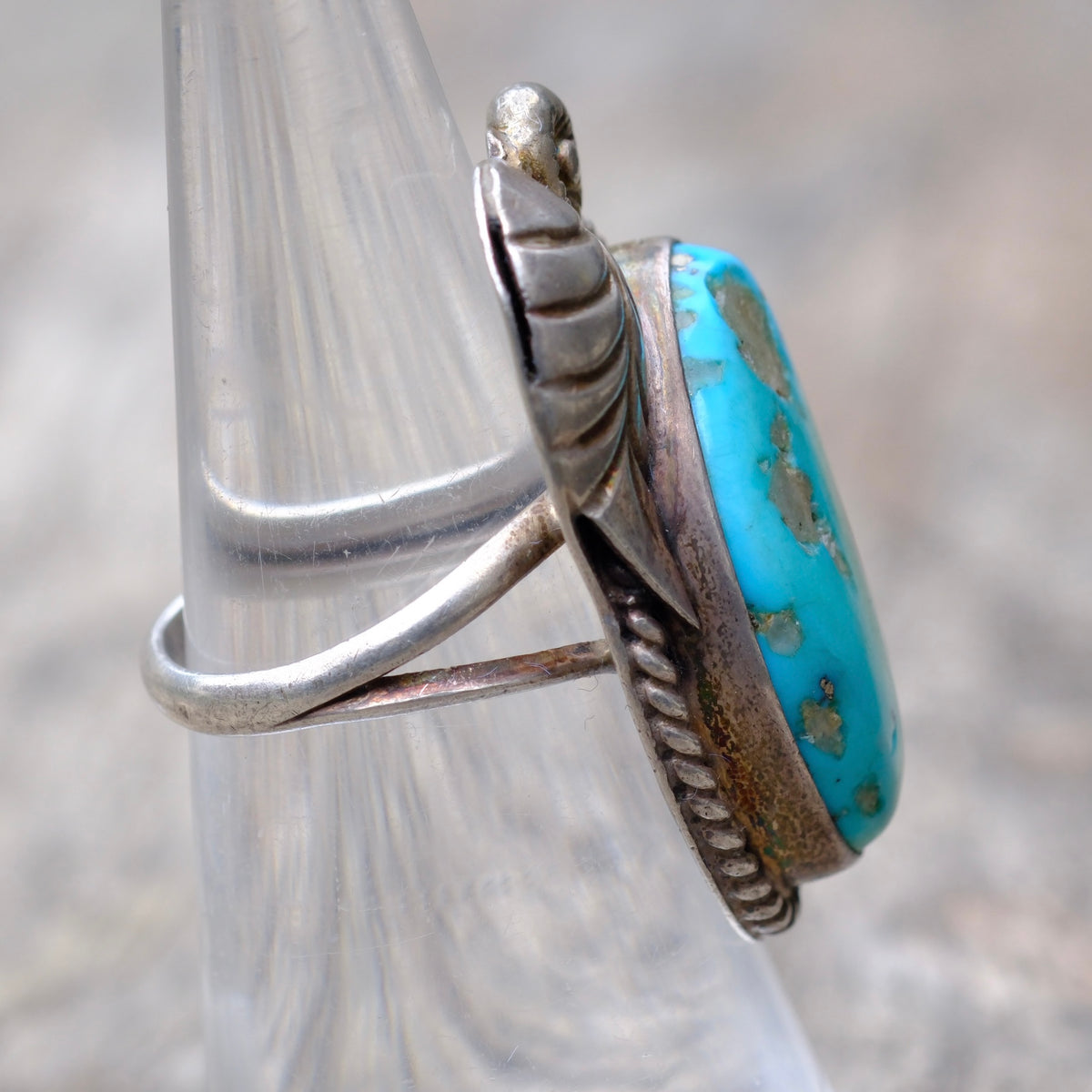 Vintage Sterling Turquoise Feather Ring 5.75