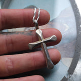 Vintage Sterling Silver Sandcast Cross Necklace