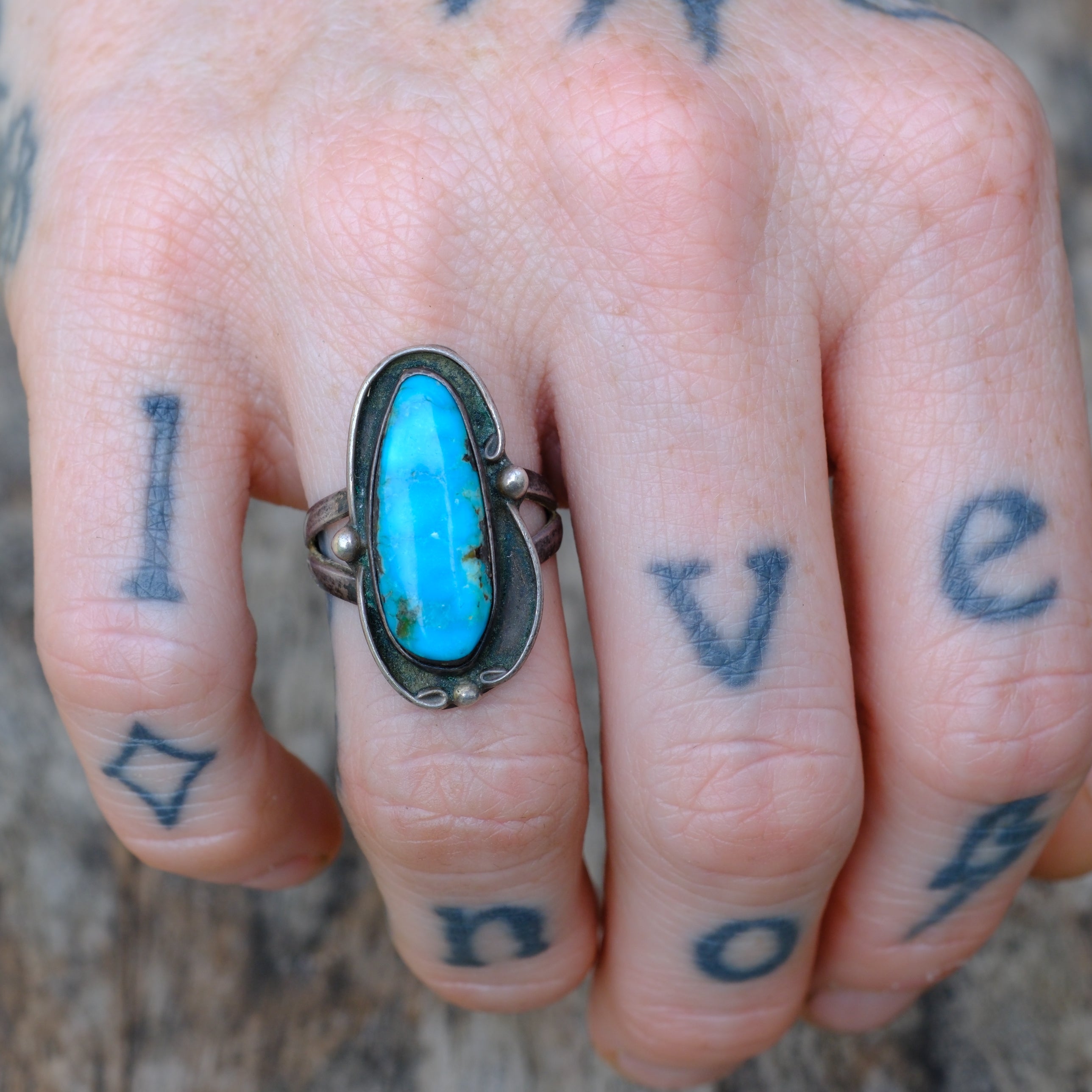 Vintage Sterling Turquoise Ring 6.25