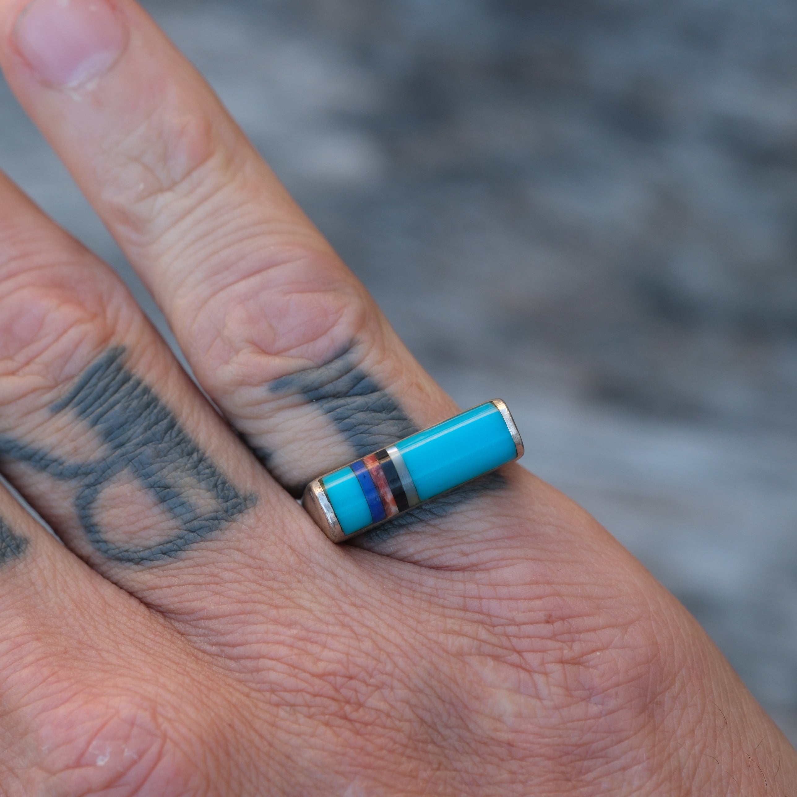 Vintage Sterling Multistone Inlay Ring 7.75