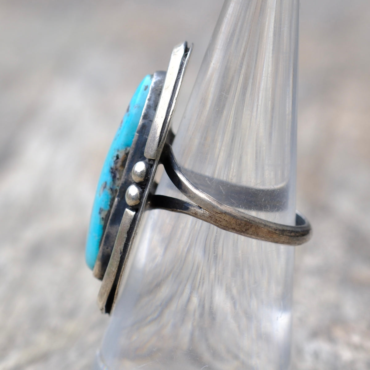 Vintage Sterling Turquoise Roper Ring 6.25