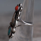 Vintage Sterling Turquoise and Coral Ring 6.25