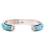 Vintage Sterling Turquoise Inlay Row Cuff Bracelet 6.75"