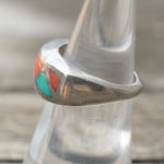 Vintage Sterling Turquoise and Coral Inlay Ring 7