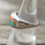 Vintage Sterling Turquoise and Coral Inlay Ring 7