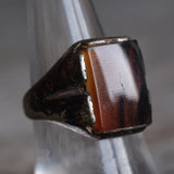 Vintage Sterling Mid Century Agate Signet Ring 8