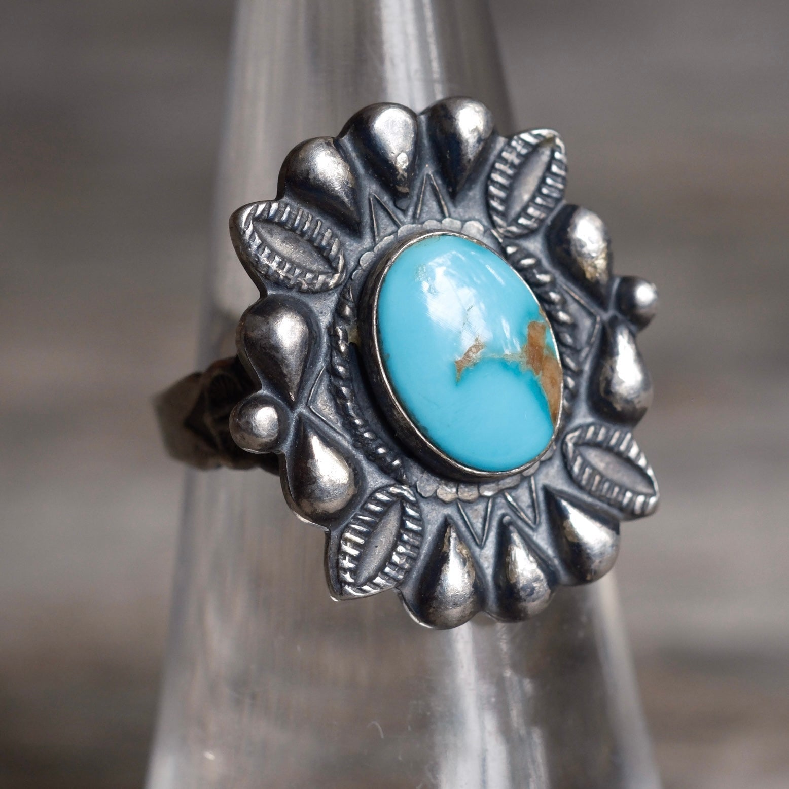 Vintage Sterling Turquoise Stamped Ring 6