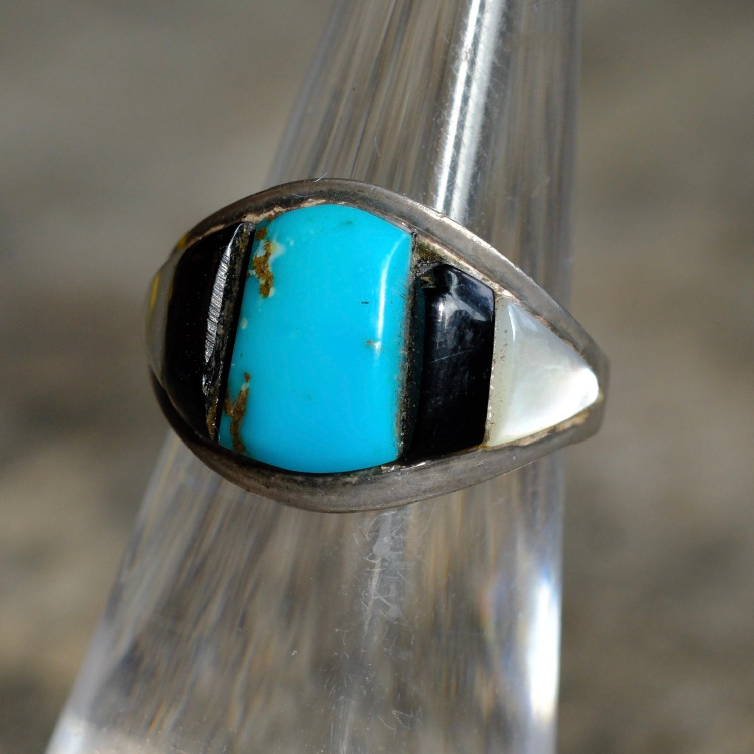 Vintage Sterling Multistone Inlay Ring 4.5