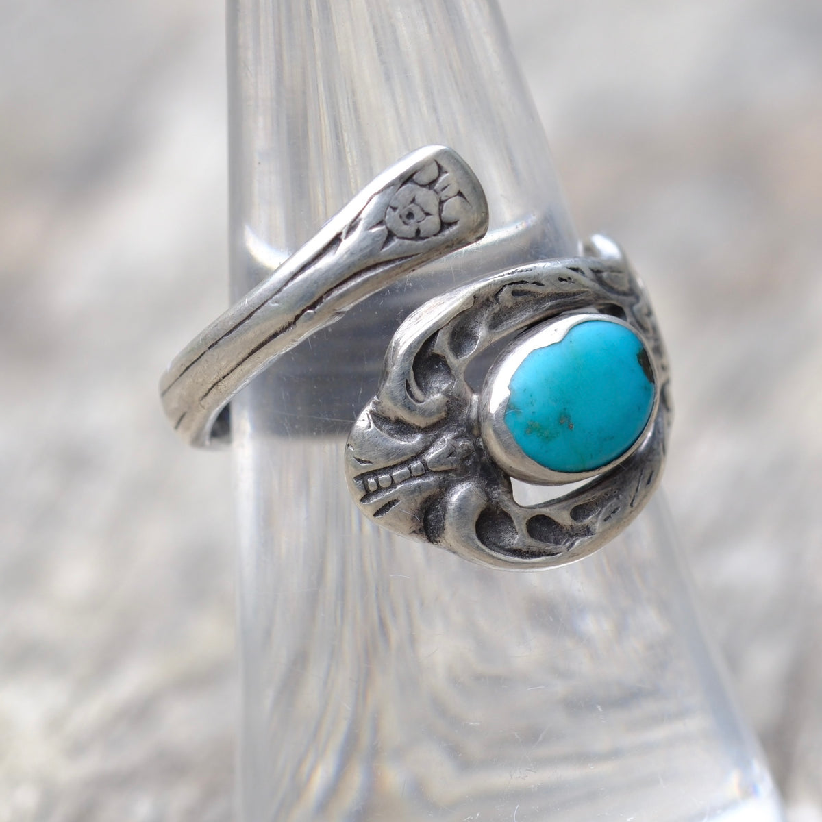 Vintage Sterling Turquoise Spoon Ring 7