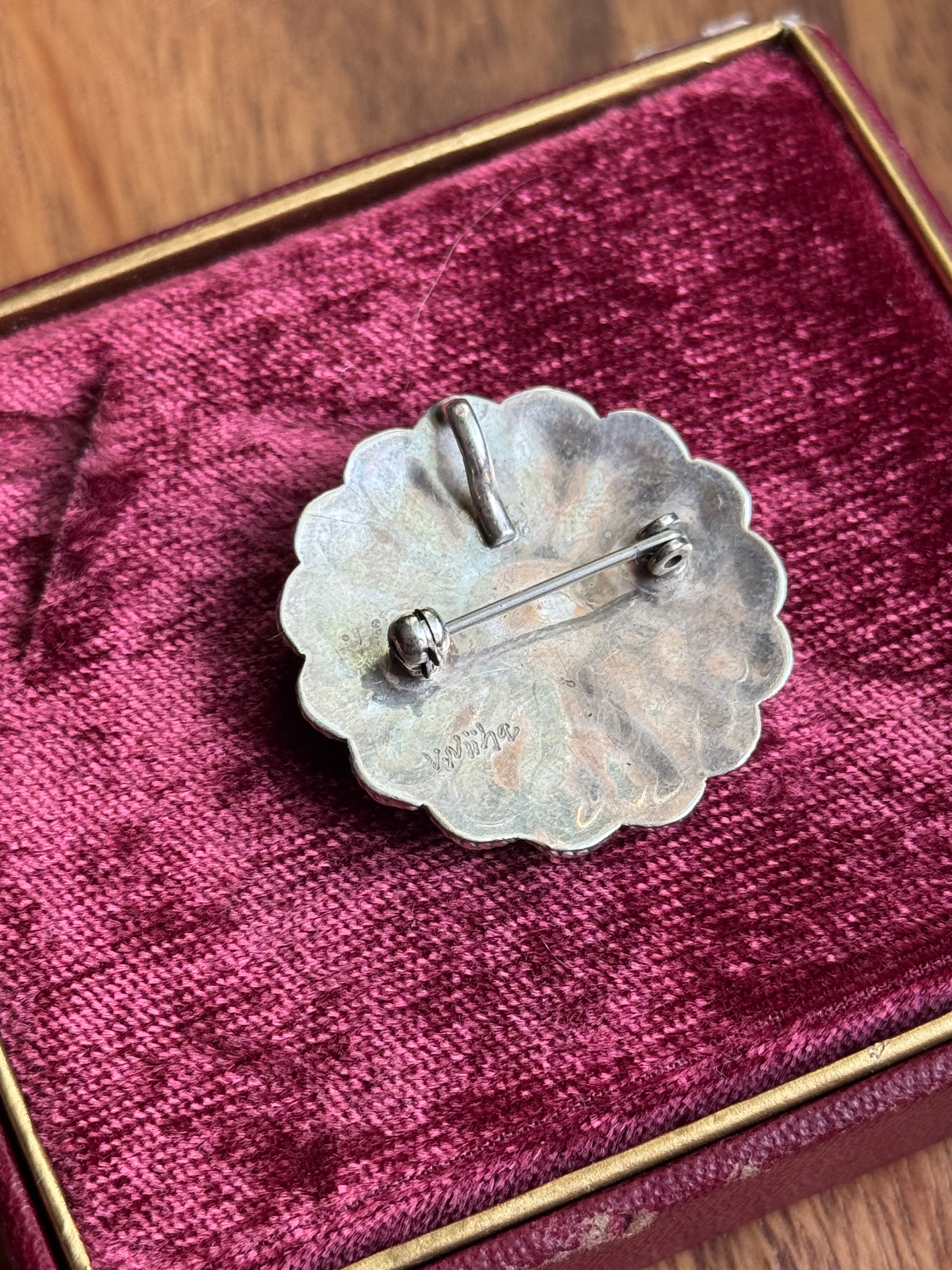 Vintage Sterling Silver Multistone Inlay Sun Face Pin/Pendant