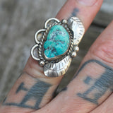 Vintage Sterling Turquoise Feather Ring 4.25