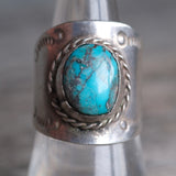 Vintage Sterling Turquoise Cigar Band Ring 9